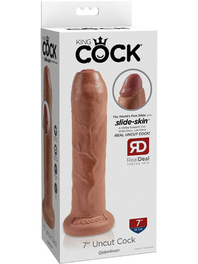 King Cock: Uncut Cock Dildo, 21 cm, lysebrun