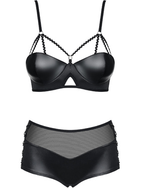 Obsessive: Leatheria, Bra & Shorties Set, svart