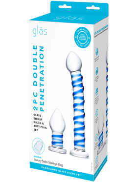 Gläs: 2pc Double Penetration, Glass Dildo & Plug Set