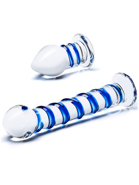 Gläs: 2pc Double Penetration, Glass Dildo & Plug Set