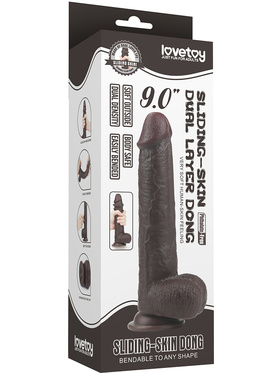 LoveToy: Sliding-Skin Dildo, 23 cm, mørk