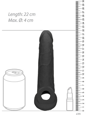 RealRock: Penis Extender with Rings, 22 cm, svart