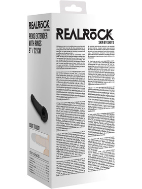 RealRock: Penis Extender with Rings, 22 cm, svart