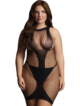 Le Désir: High Neck Net Contrast Mini Dress, One Size Plus