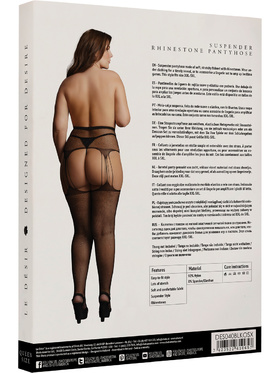 Le Désir: Suspender Rhinestone Pantyhose, svart, One Size Plus