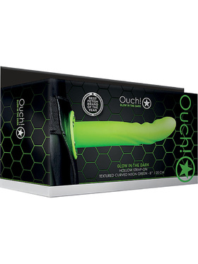 Ouch! Glow in the Dark: Textured Curved Hollow Strap-On, 20 cm