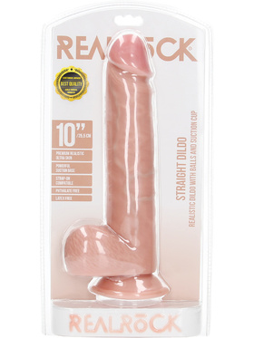 RealRock: Straight Realistic Dildo with Balls, 25.5 cm, lys