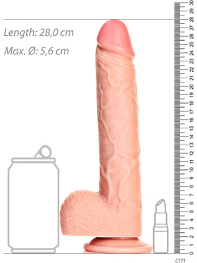 RealRock: Straight Realistic Dildo with Balls, 25.5 cm, lys