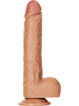 RealRock: Straight Realistic Dildo with Balls, 25.5 cm, lysebrun