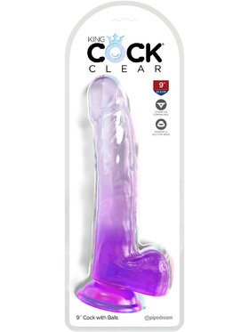 King Cock Clear: Dildo with Balls, 25 cm, lilla