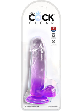 King Cock Clear: Dildo with Balls, 20 cm, lilla