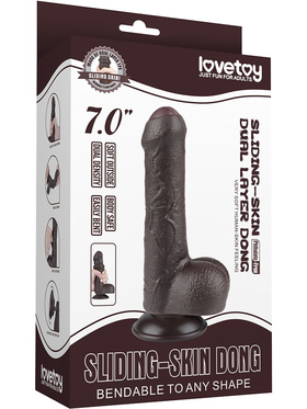 LoveToy: Sliding-Skin Dildo, 18 cm, mørk