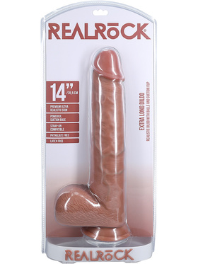 RealRock: Extra Long Realistic Dildo, 35.5 cm, mørk