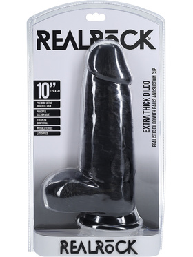 RealRock: Extra Thick Realistic Dildo, 25 cm, svart