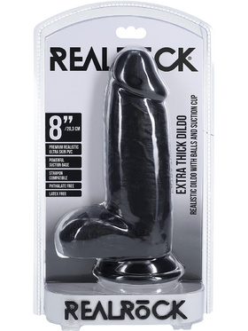 RealRock: Extra Thick Realistic Dildo, 20 cm, svart