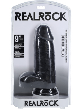 RealRock: Extra Thick Realistic Dildo, 23 cm, svart