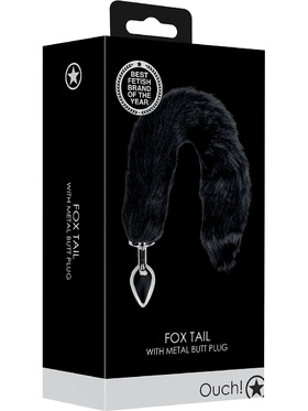 Ouch!: Fox Tail with Metal Butt Plug, svart