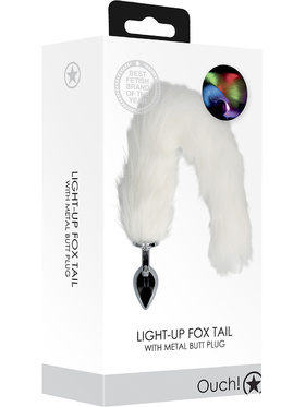 Ouch!: Light-up Fox Tail with Metal Butt Plug, hvit