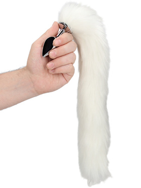 Ouch!: Light-up Fox Tail with Metal Butt Plug, hvit